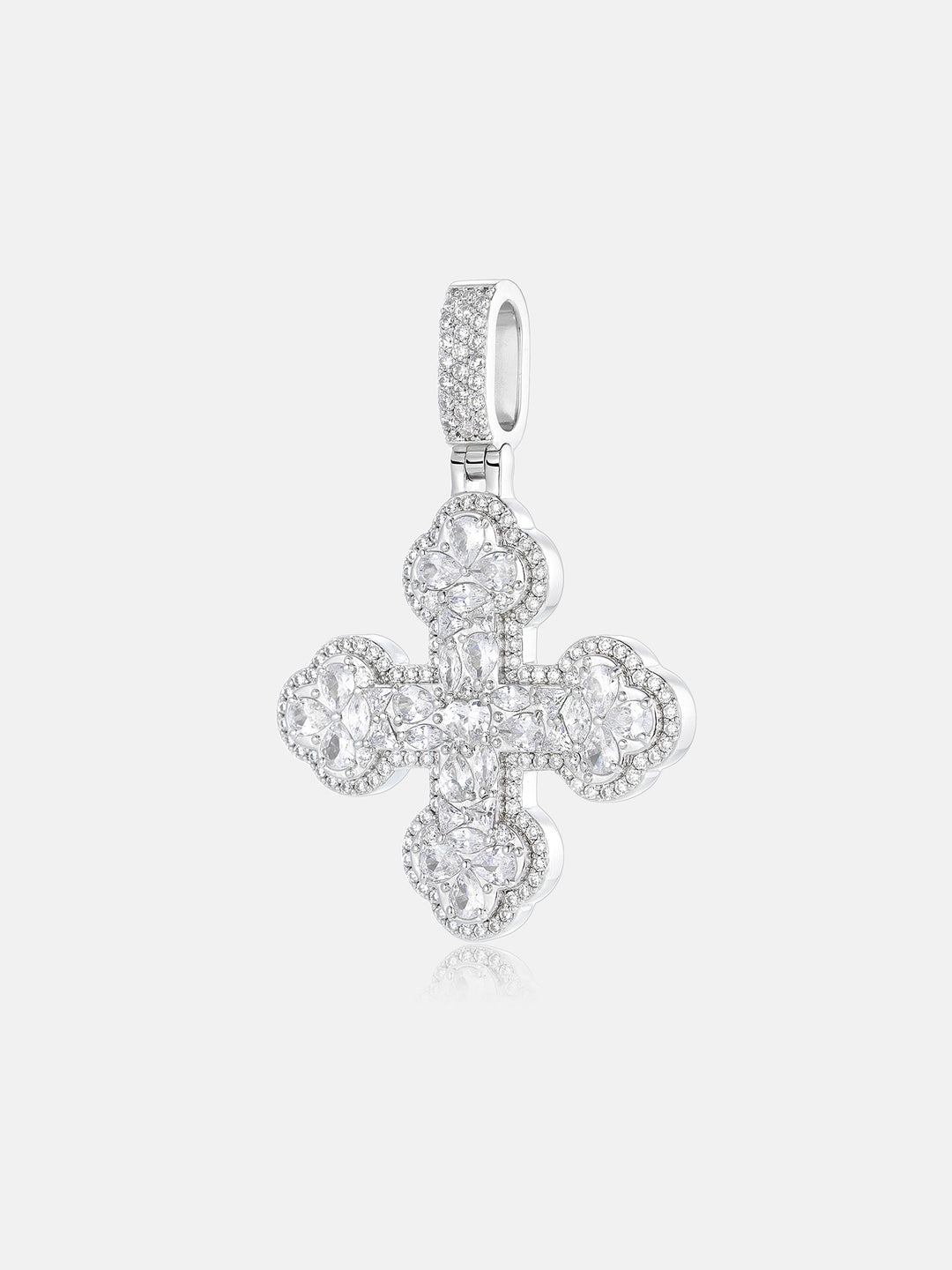 White Moissanite Trefoil Cross Pendant - ICEGIANT