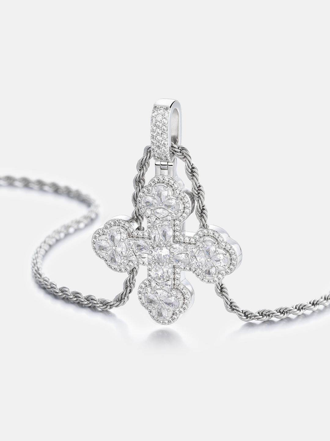 White Moissanite Trefoil Cross Pendant - ICEGIANT
