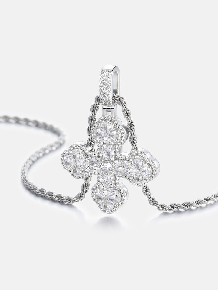 White Moissanite Trefoil Cross Pendant - ICEGIANT
