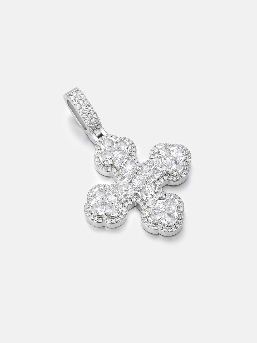 White Moissanite Trefoil Cross Pendant - ICEGIANT