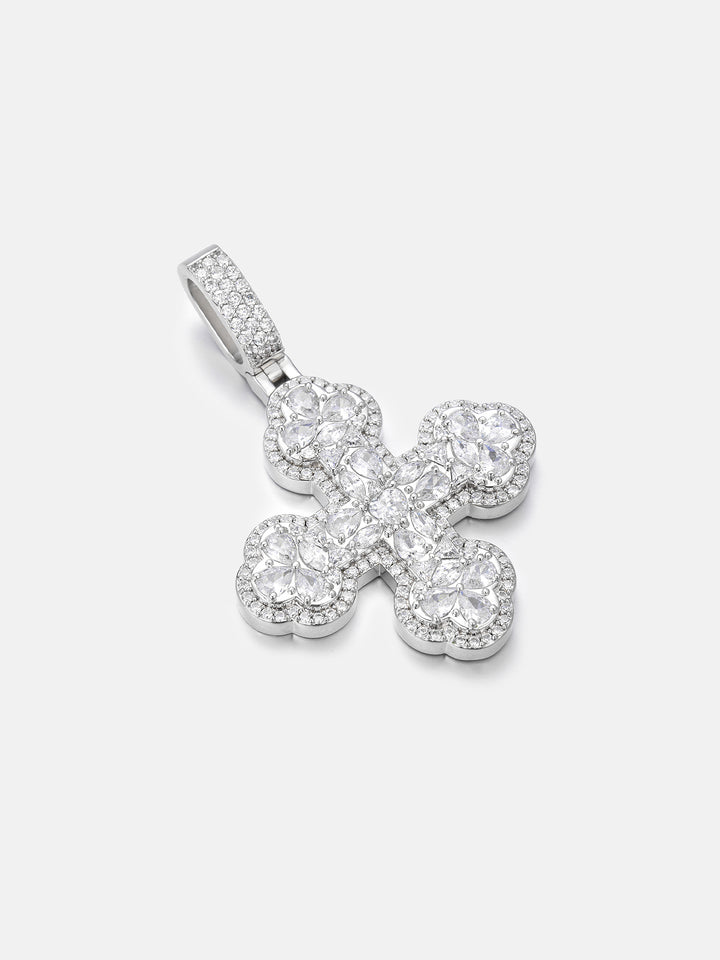 White Moissanite Trefoil Cross Pendant - ICEGIANT