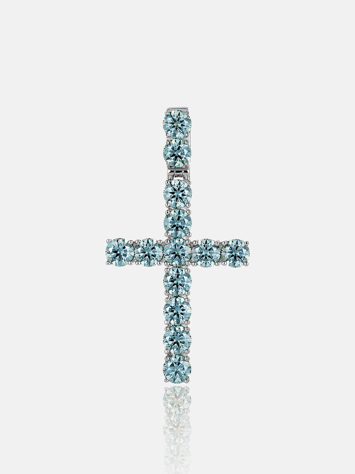 S925 13CT Blue Moissanite Cross Pendant