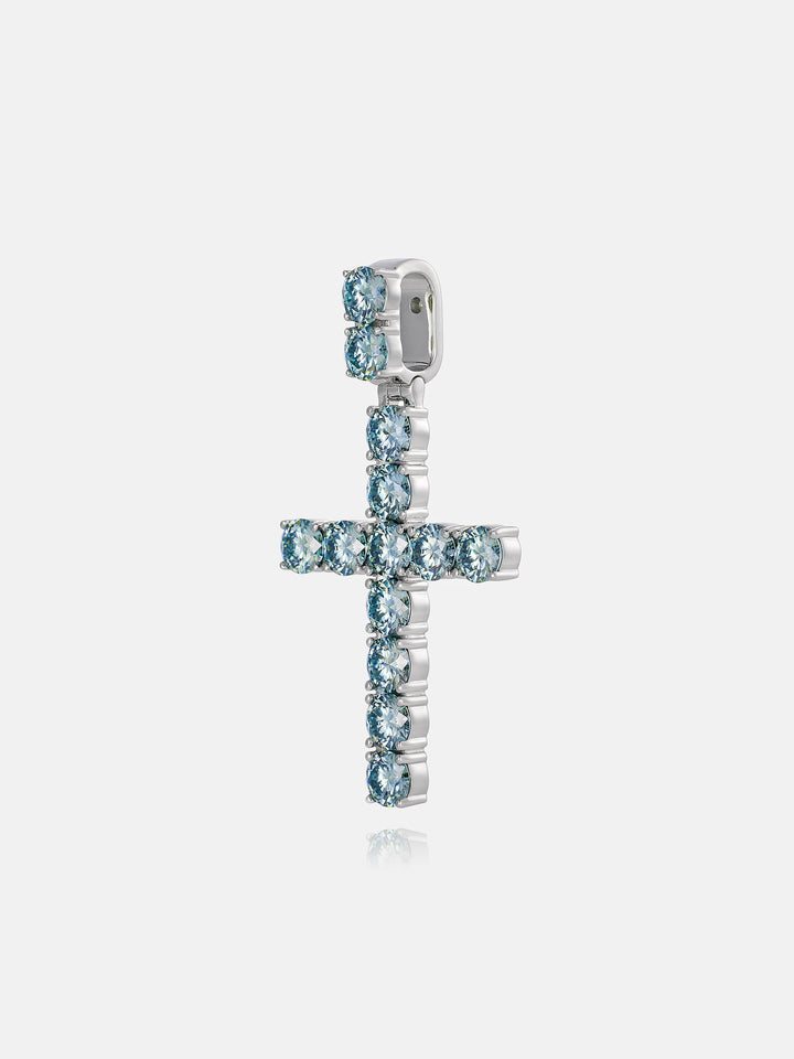 S925 13CT Blue Moissanite Cross Pendant
