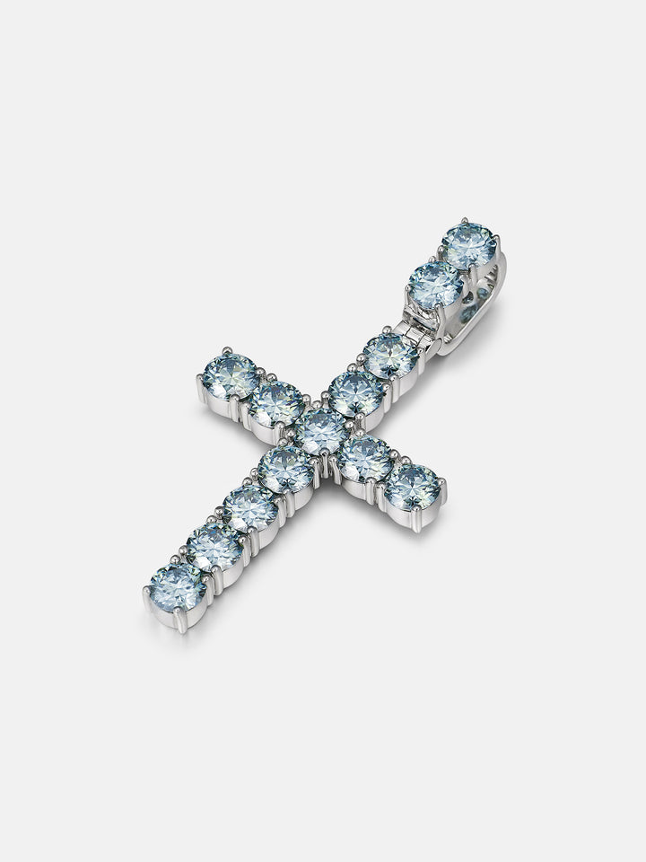 S925 13CT Blue Moissanite Cross Pendant