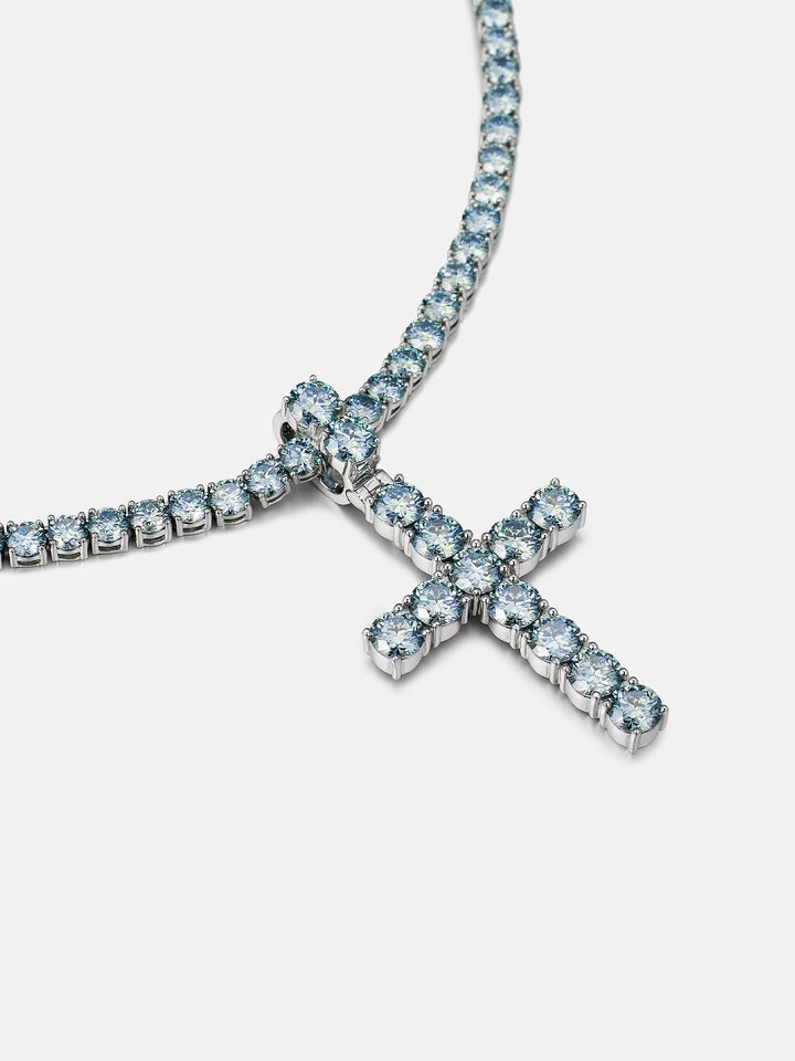 S925 13CT Blue Moissanite Cross Pendant