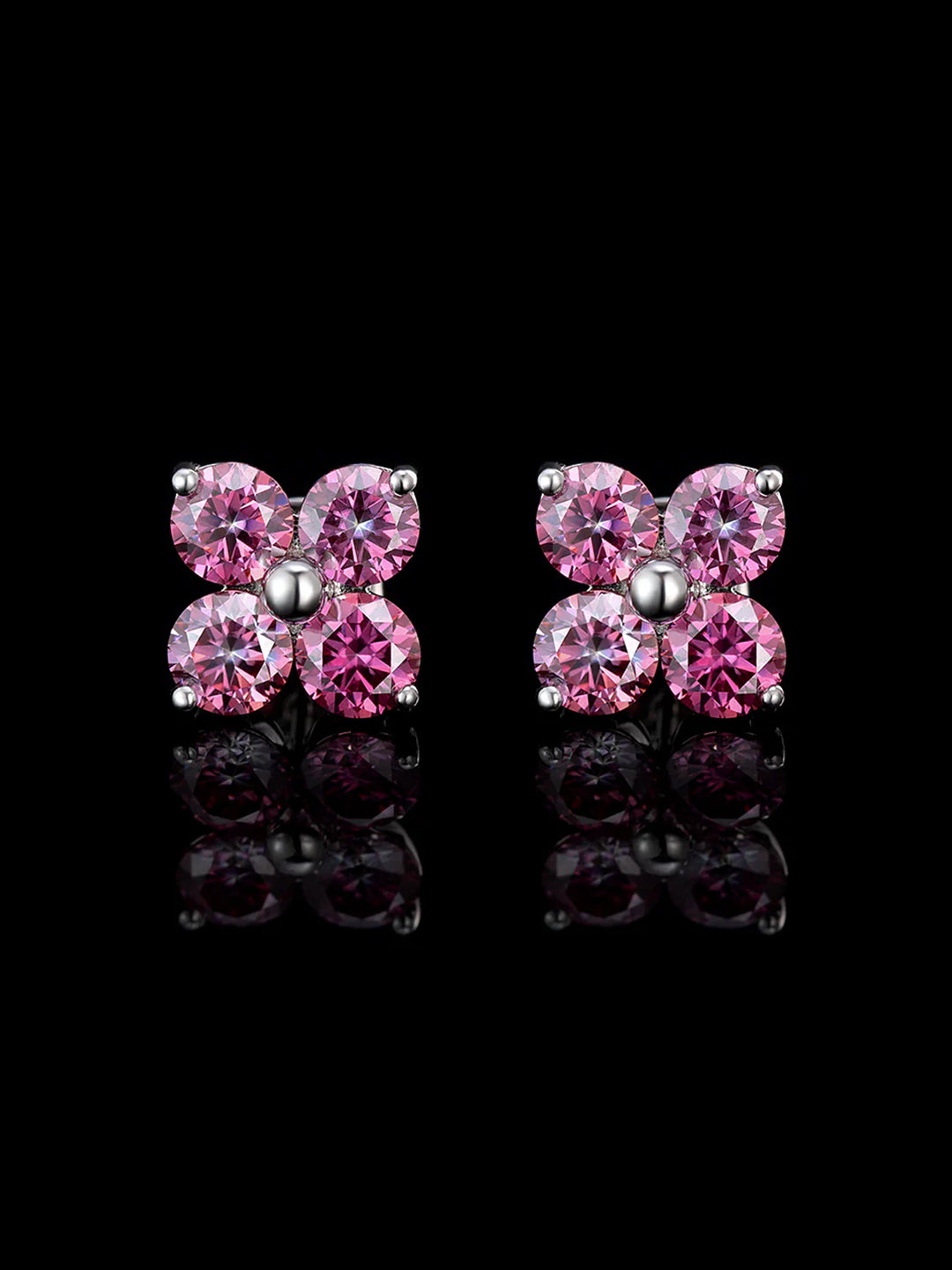 S925 Floral Pink Moissanite Earrings