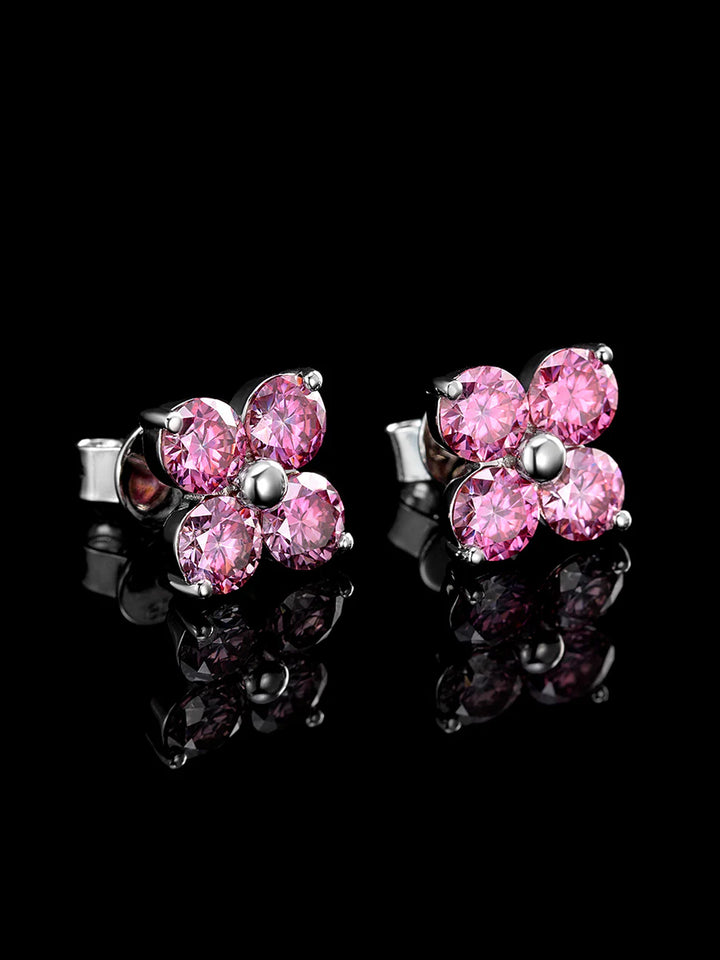 S925 Floral Pink Moissanite Earrings
