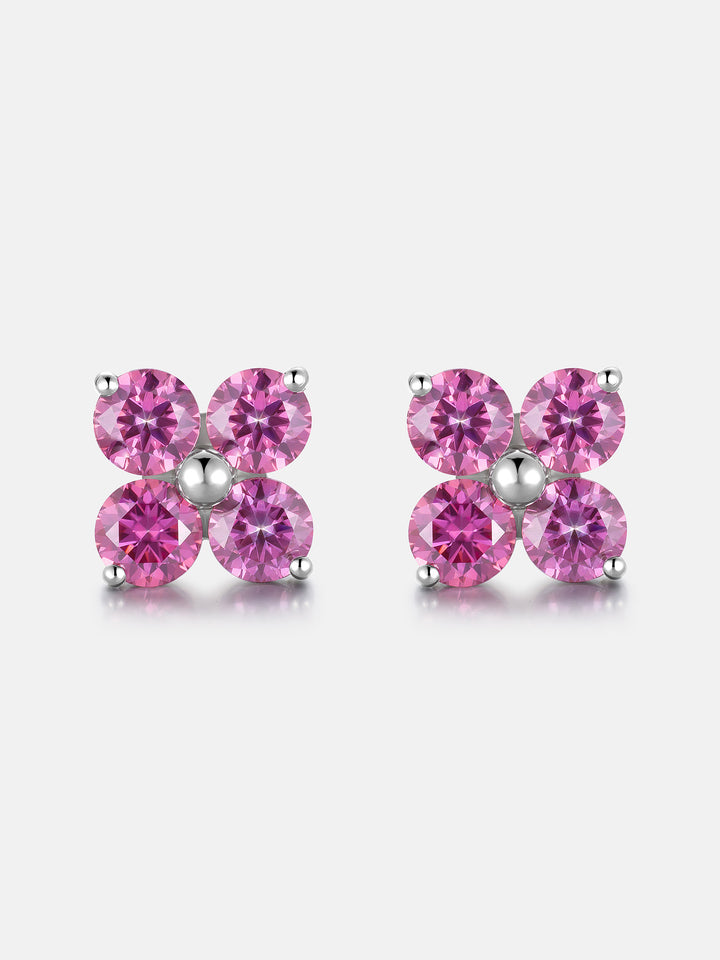 S925 Floral Pink Moissanite Earrings