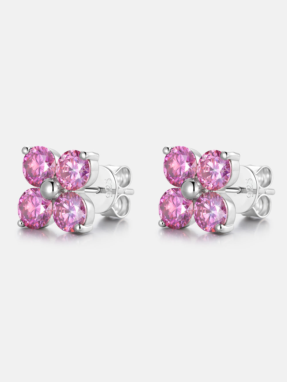 S925 Floral Pink Moissanite Earrings