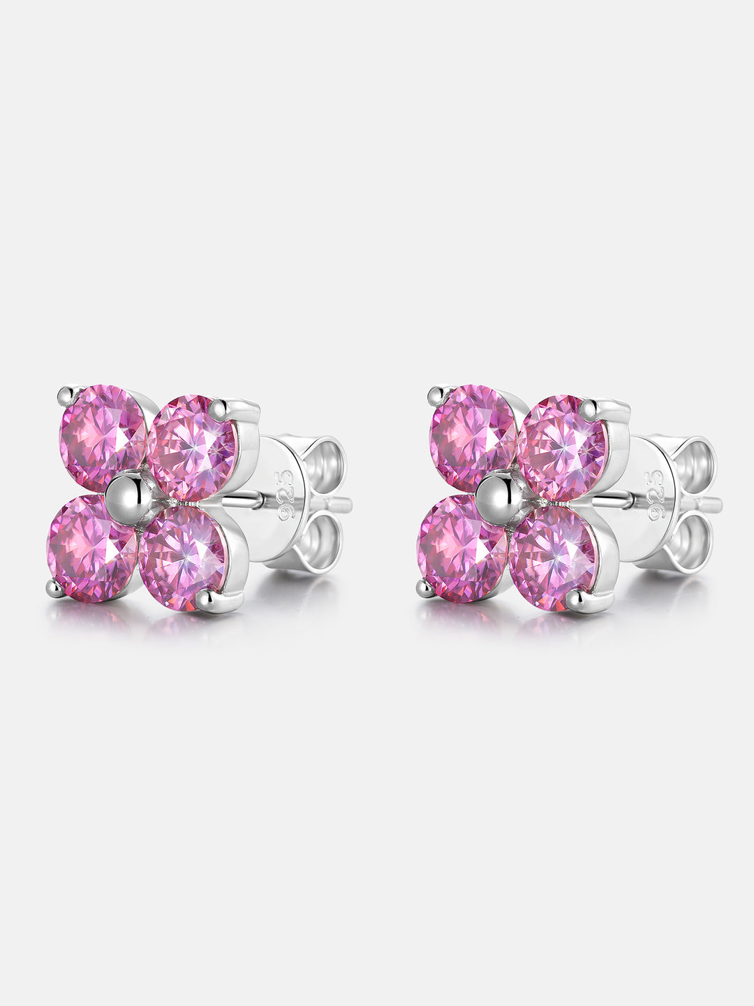 S925 Floral Pink Moissanite Earrings
