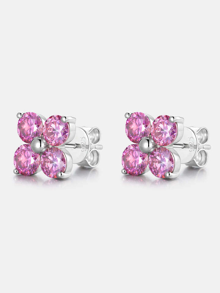 S925 Floral Pink Moissanite Earrings