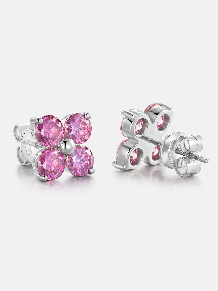 S925 Floral Pink Moissanite Earrings
