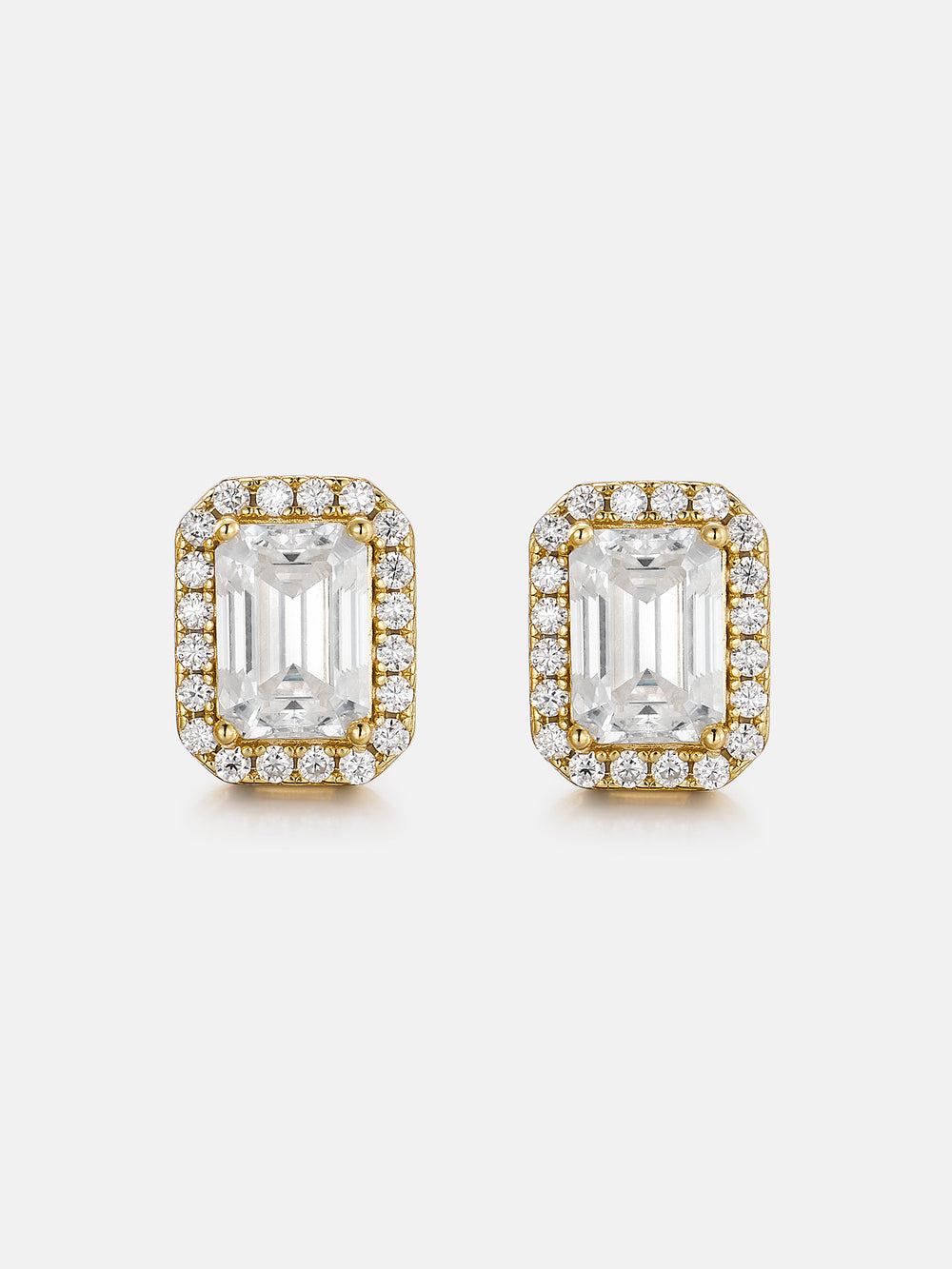 S925 Moissanite Emerald Cut Halo Stud Earrings