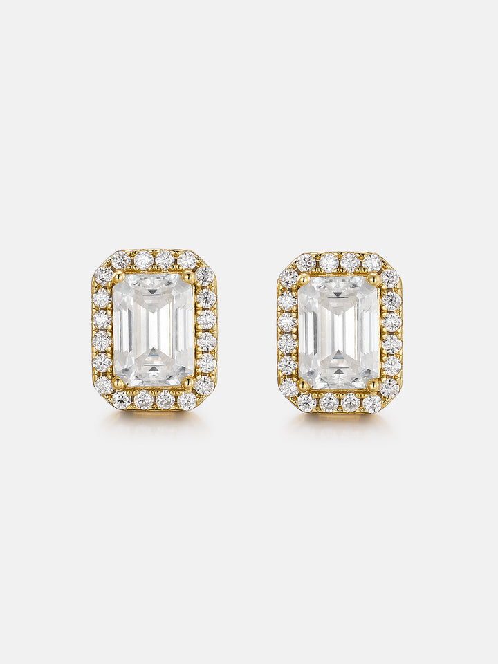 S925 Moissanite Emerald Cut Halo Stud Earrings