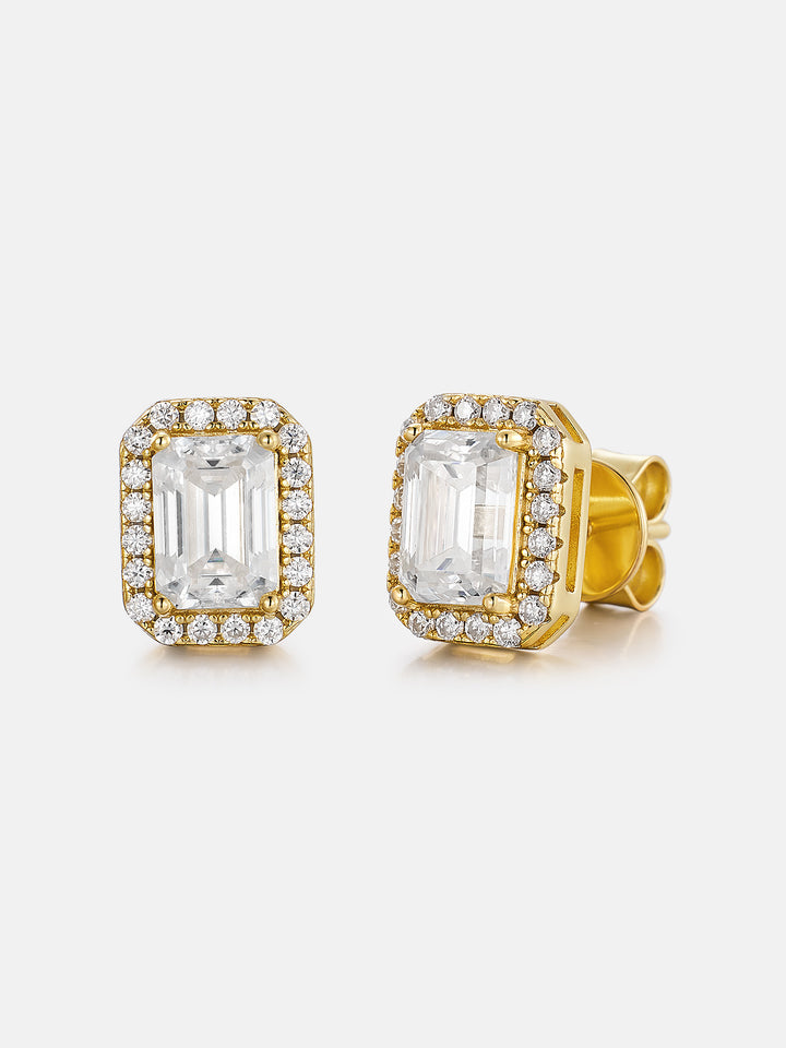 S925 Moissanite Emerald Cut Halo Stud Earrings