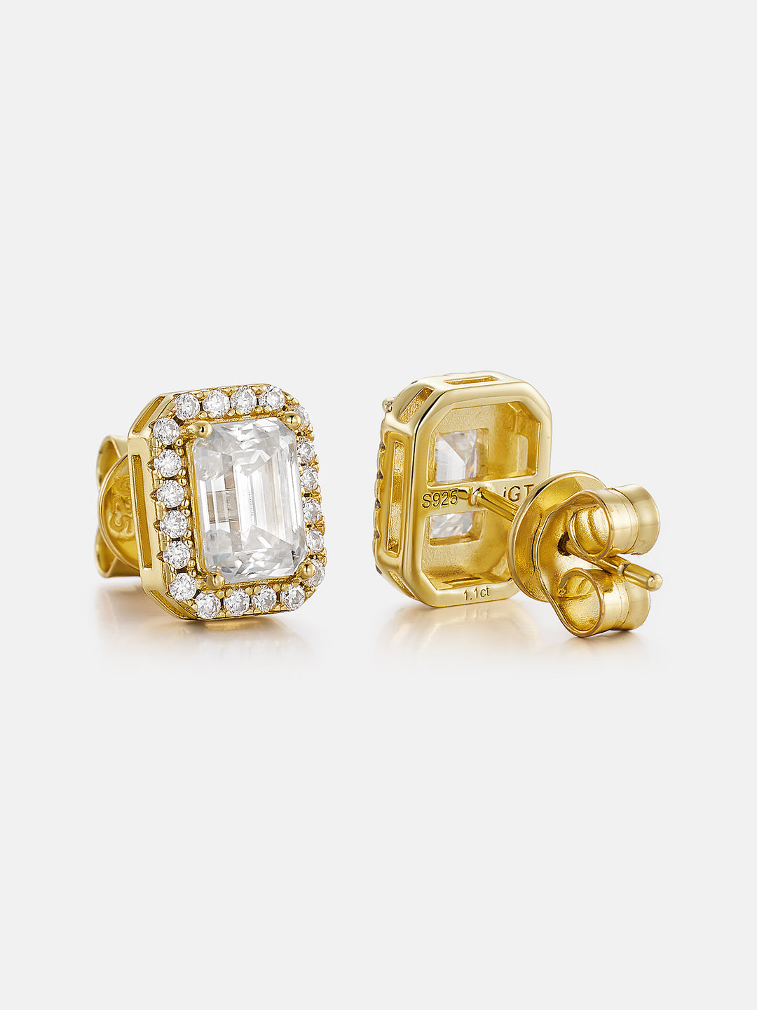 S925 Moissanite Emerald Cut Halo Stud Earrings