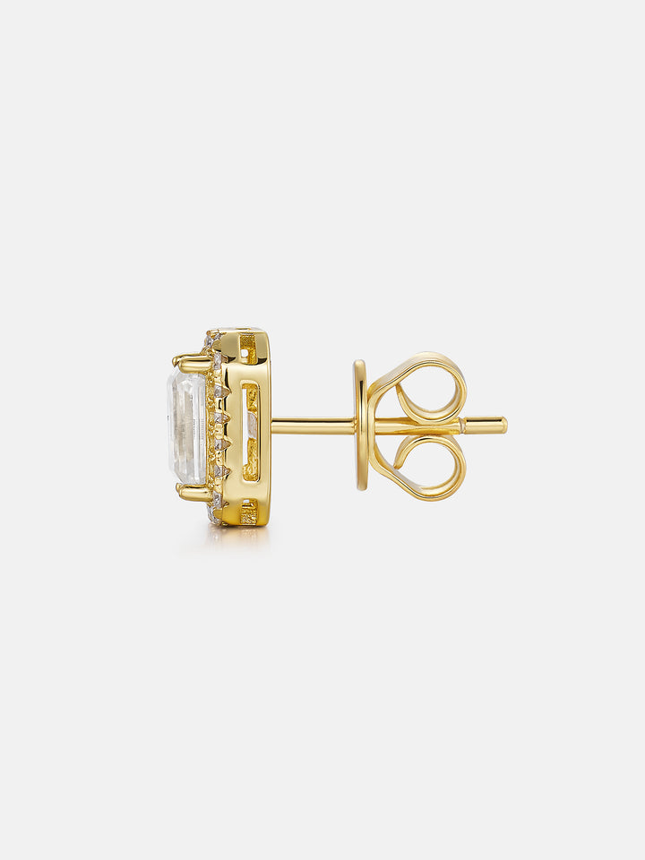S925 Moissanite Emerald Cut Halo Stud Earrings