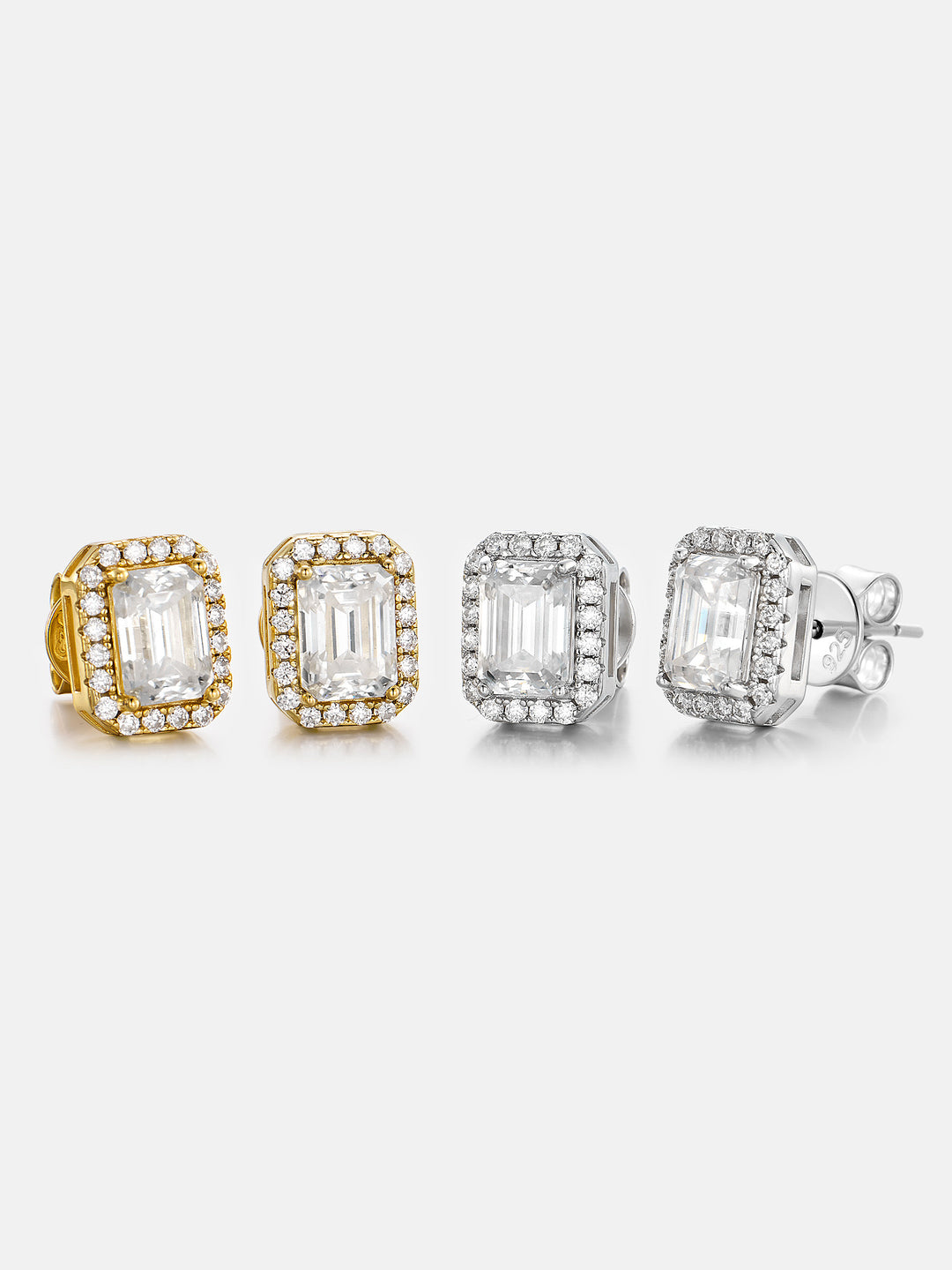 S925 Moissanite Emerald Cut Halo Stud Earrings