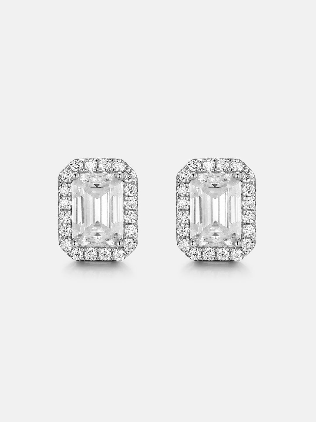 S925 Moissanite Emerald Cut Halo Stud Earrings