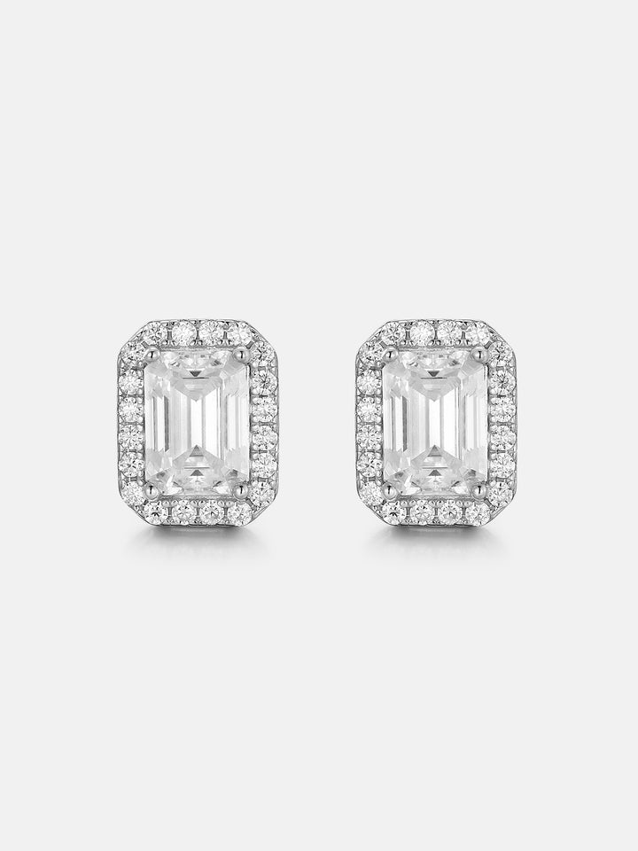 S925 Moissanite Emerald Cut Halo Stud Earrings