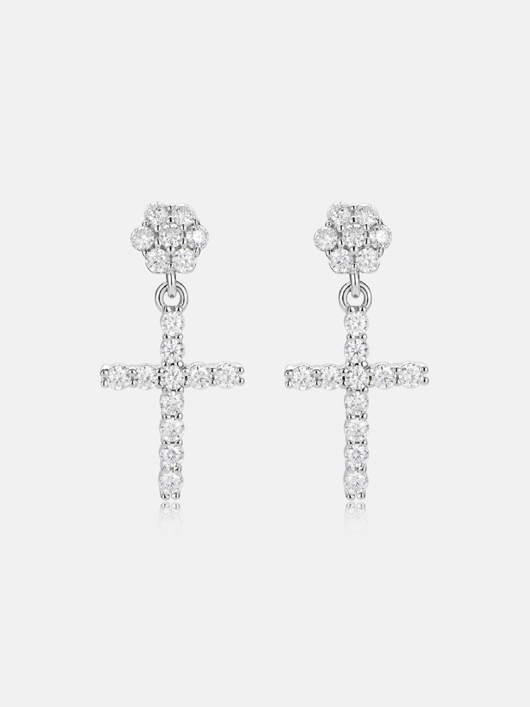 S925 Moissanite Flower Cluster Stud Cross Earrings