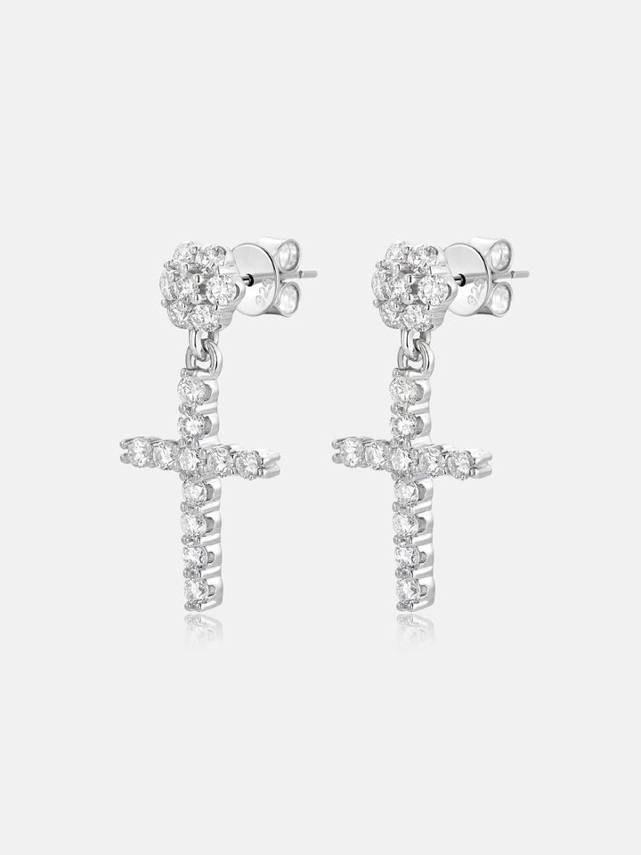 S925 Moissanite Flower Cluster Stud Cross Earrings