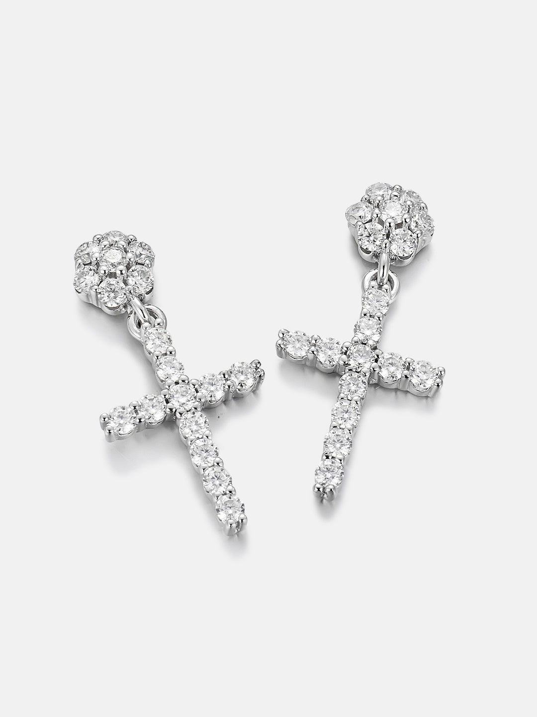 S925 Moissanite Flower Cluster Stud Cross Earrings