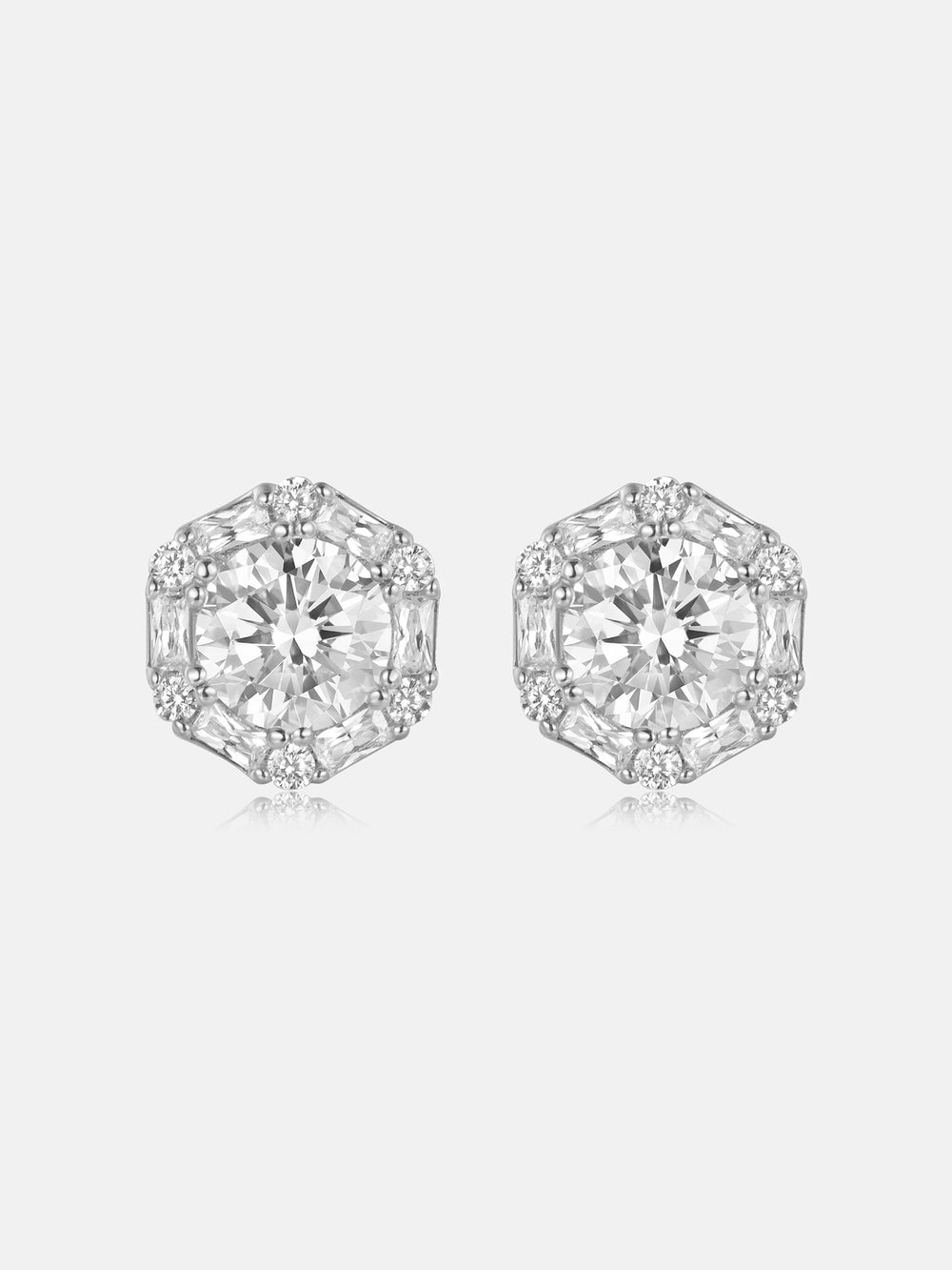 S925 Moissanite Hexagon Baguette & Round Stud Earrings