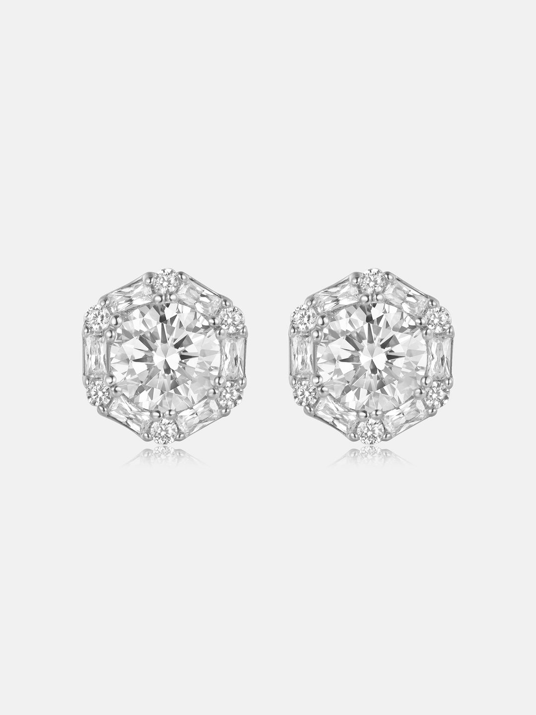 S925 Moissanite Hexagon Baguette & Round Stud Earrings