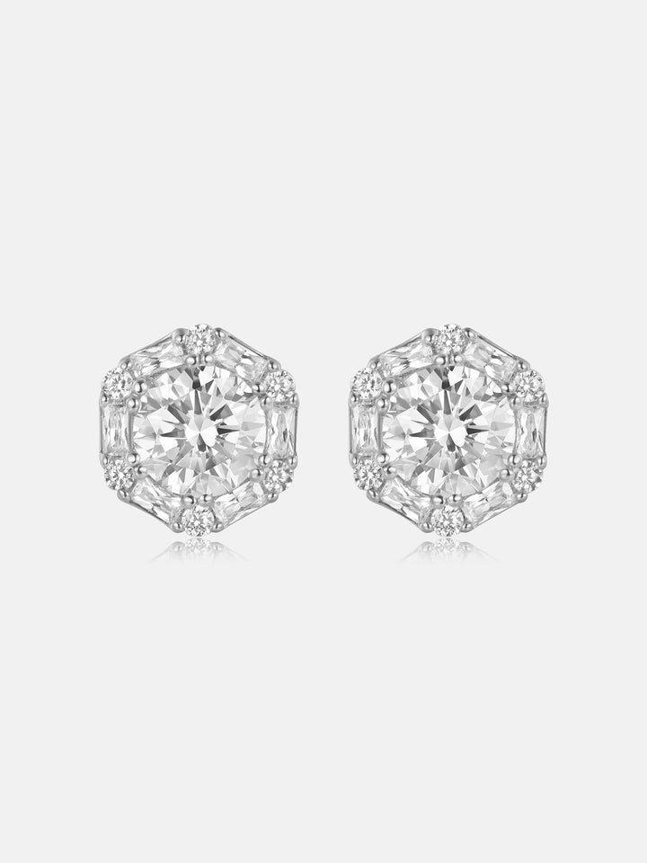 S925 Moissanite Hexagon Baguette & Round Stud Earrings
