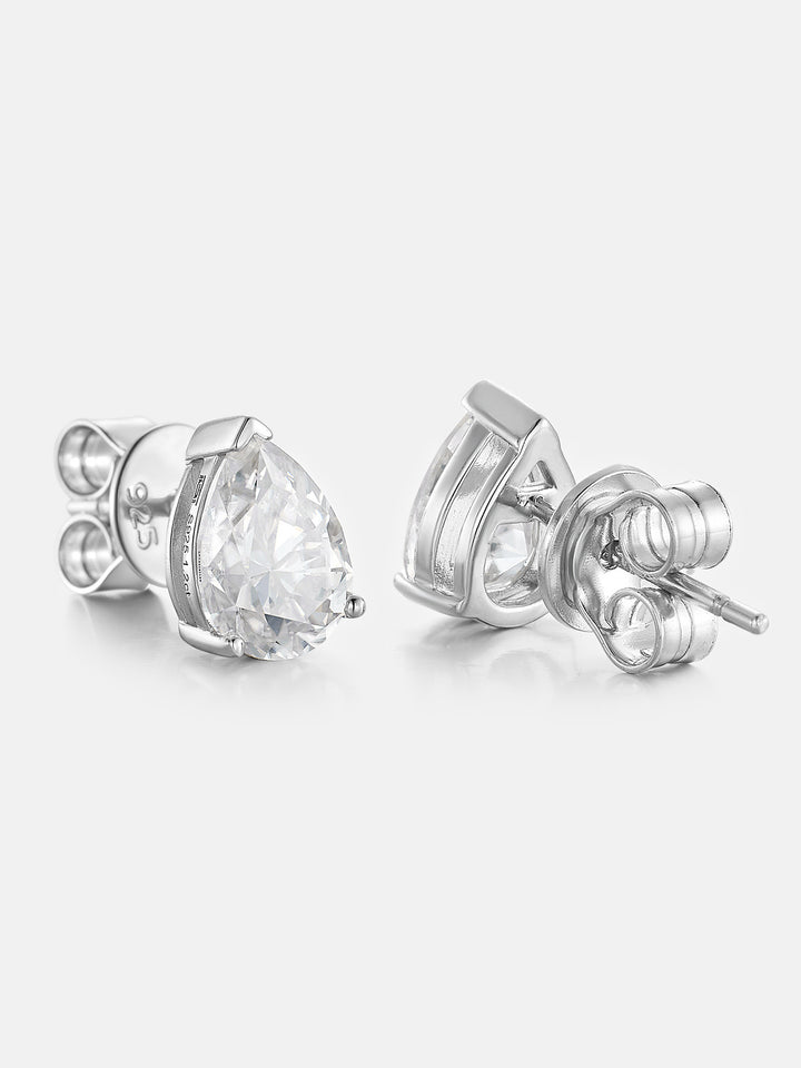 S925 Moissanite Pear Cut Stud Earrings - 2.4 Carat Total