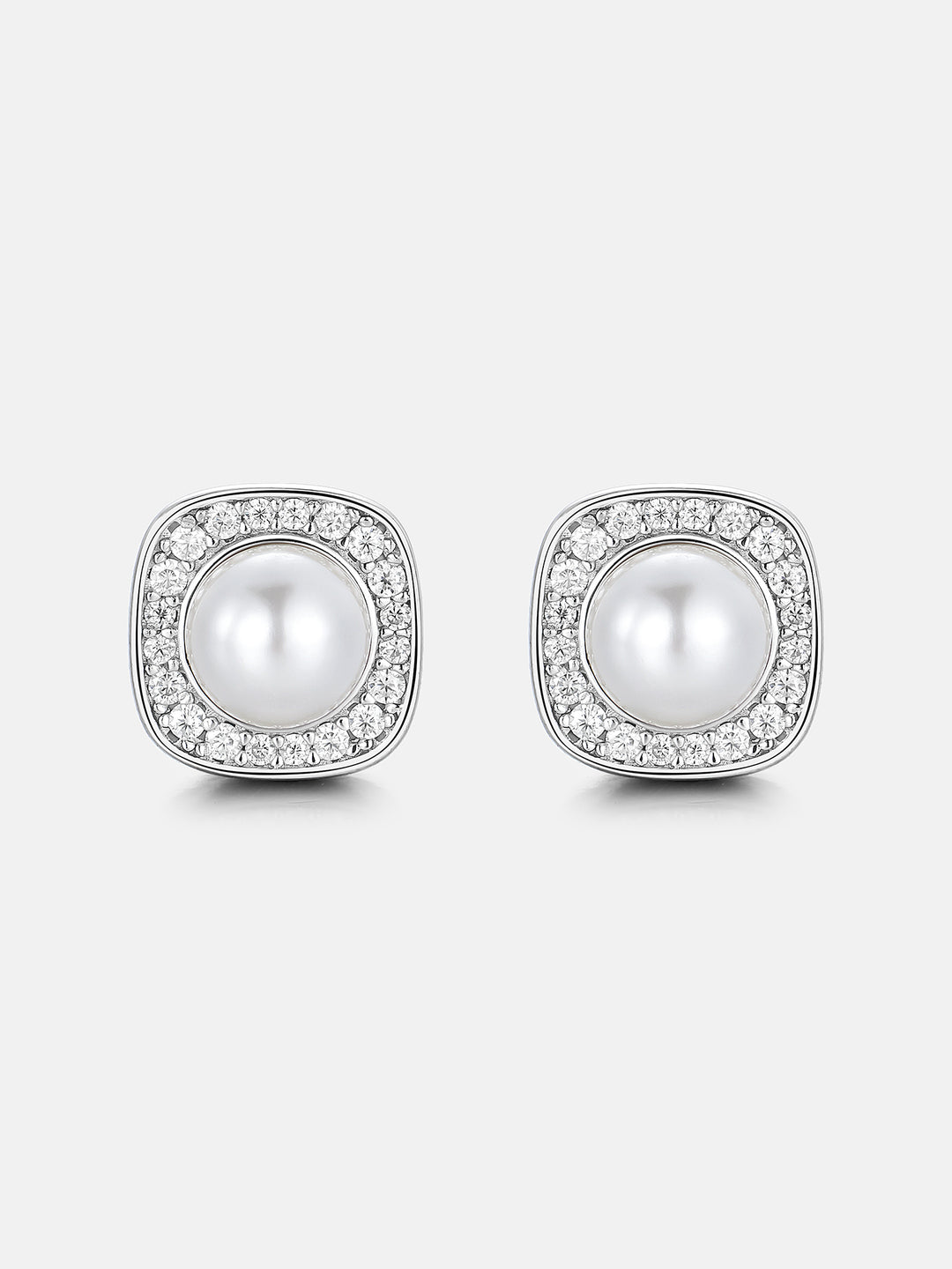S925 Moissanite & Pearl Square Stud Earrings