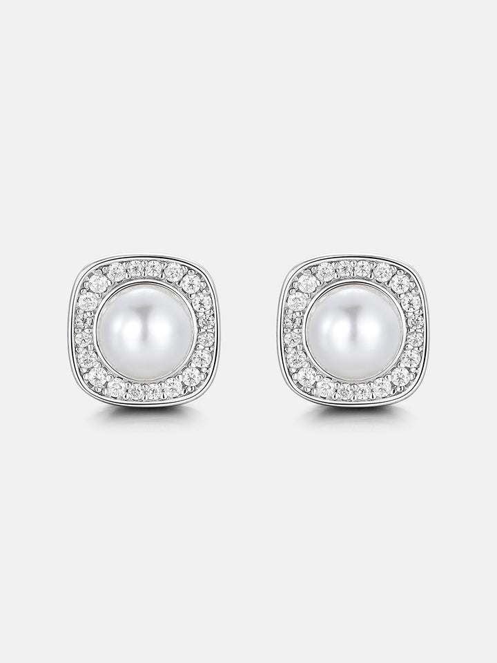 S925 Moissanite & Pearl Square Stud Earrings