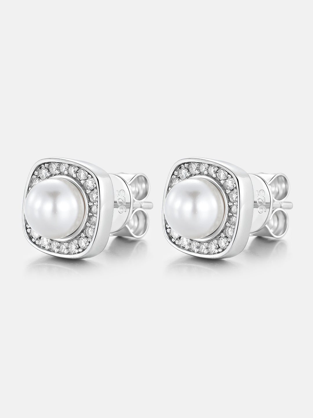 S925 Moissanite & Pearl Square Stud Earrings