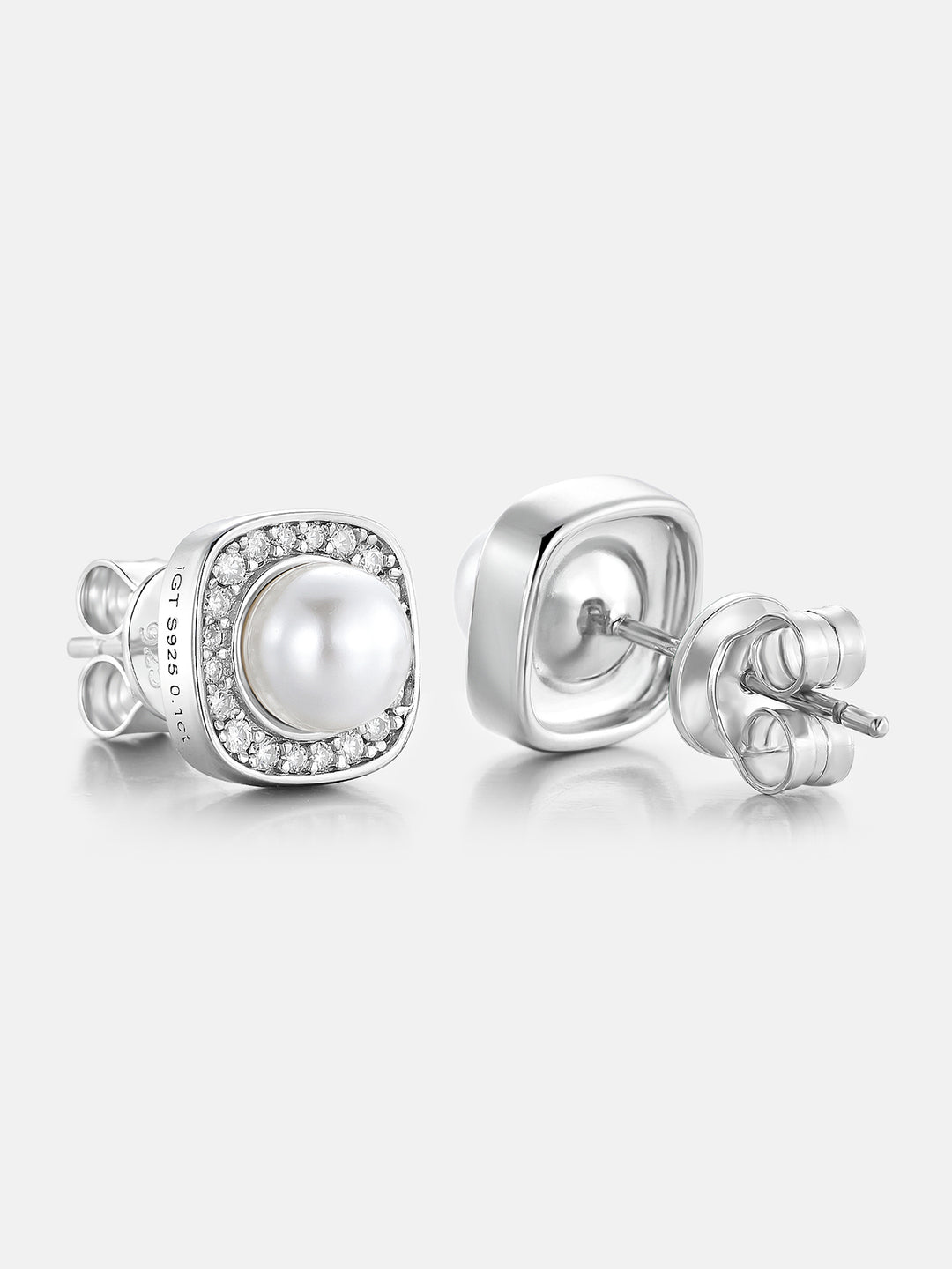 S925 Moissanite & Pearl Square Stud Earrings