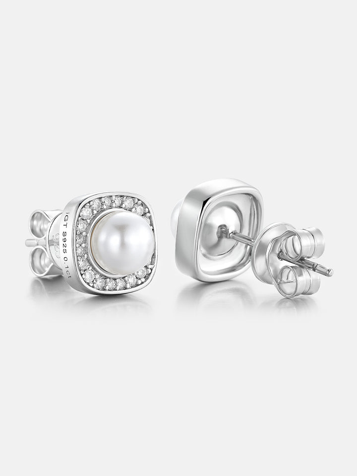 S925 Moissanite & Pearl Square Stud Earrings