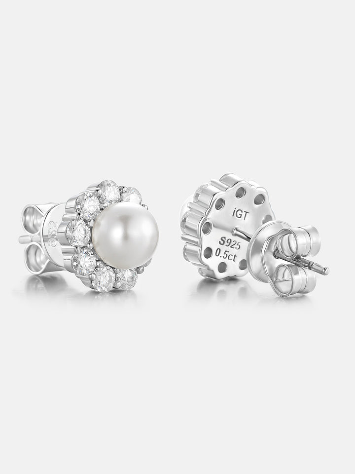 S925 Moissanite Pearl Stud Earrings