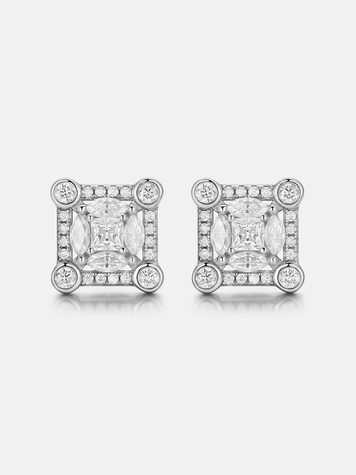S925 Moissanite Solitaire Square Stud Earrings