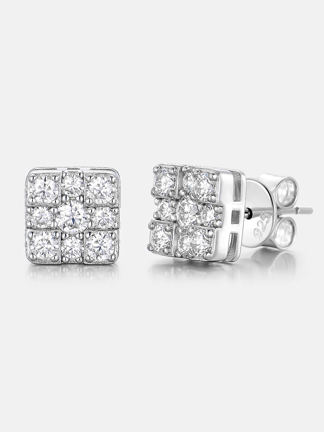 S925 Moissanite Square Cross Cluster Earrings