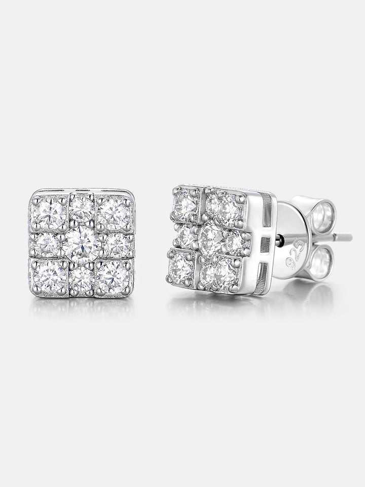 S925 Moissanite Square Cross Cluster Earrings