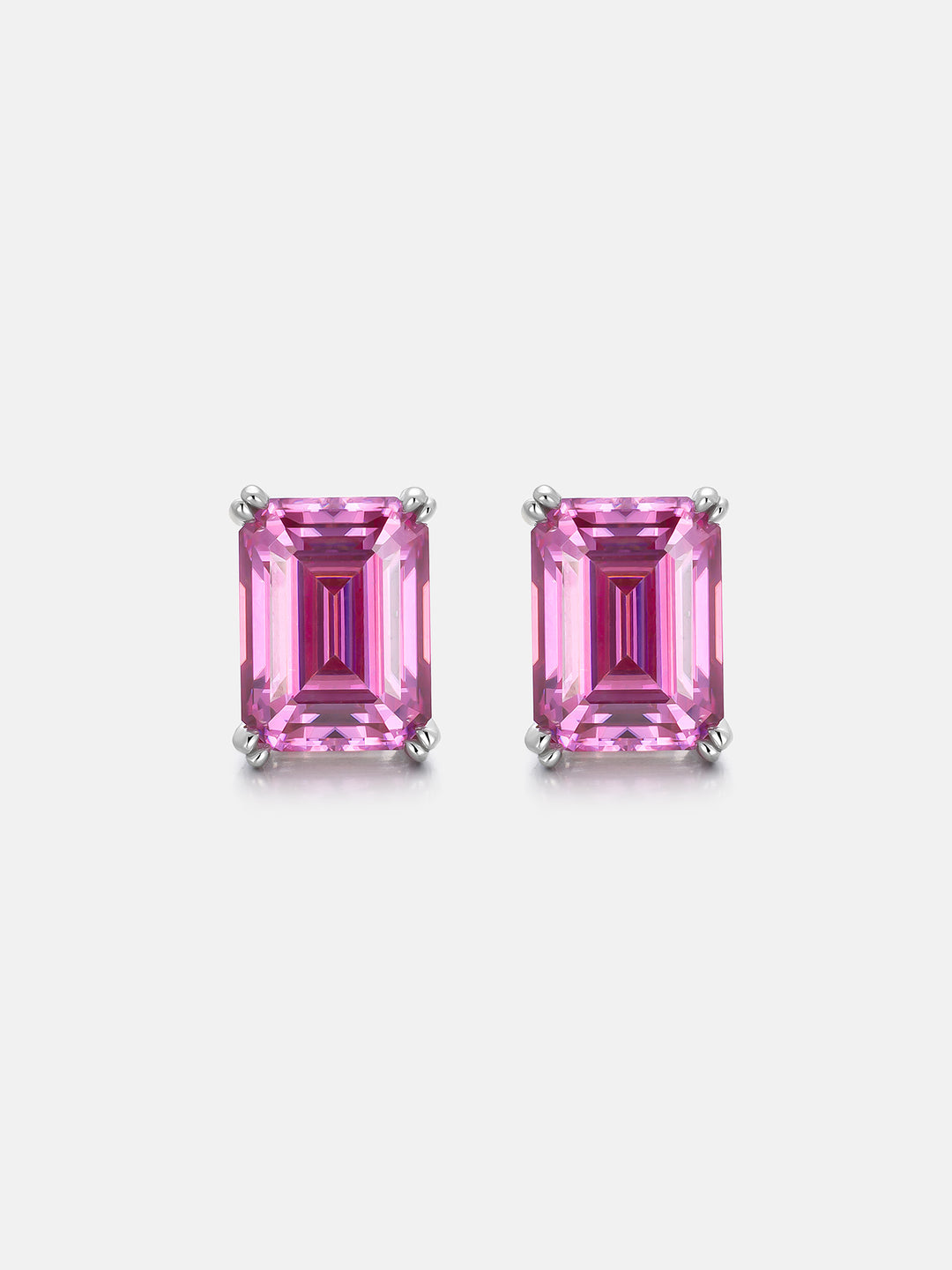 S925 Pink Moissanite Emerald Cut  Stud Earrings-4.00 Carat Total