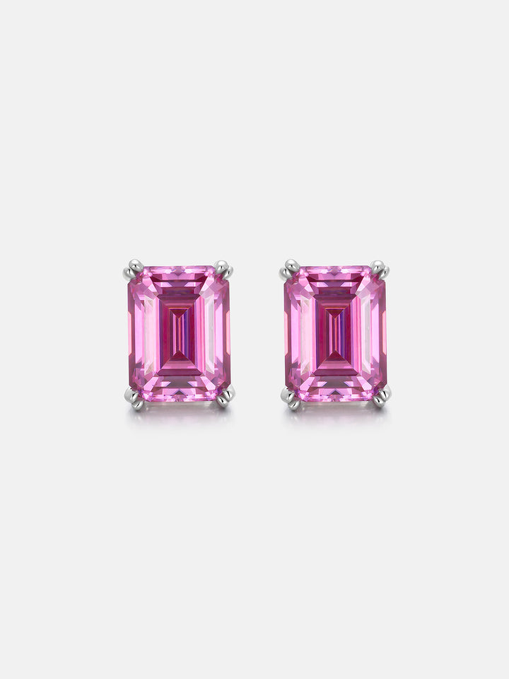 S925 Pink Moissanite Emerald Cut  Stud Earrings-4.00 Carat Total