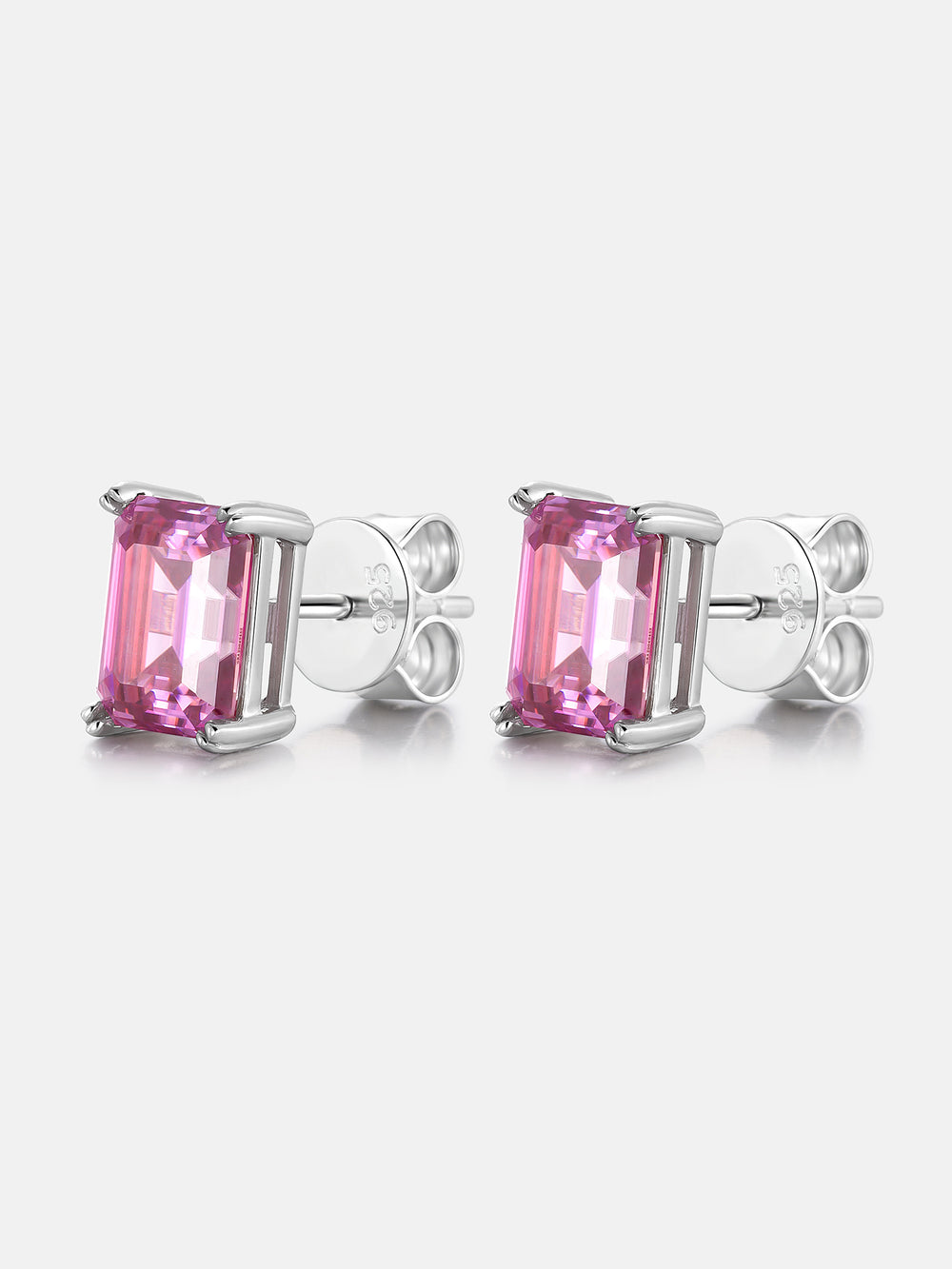 S925 Pink Moissanite Emerald Cut  Stud Earrings-4.00 Carat Total