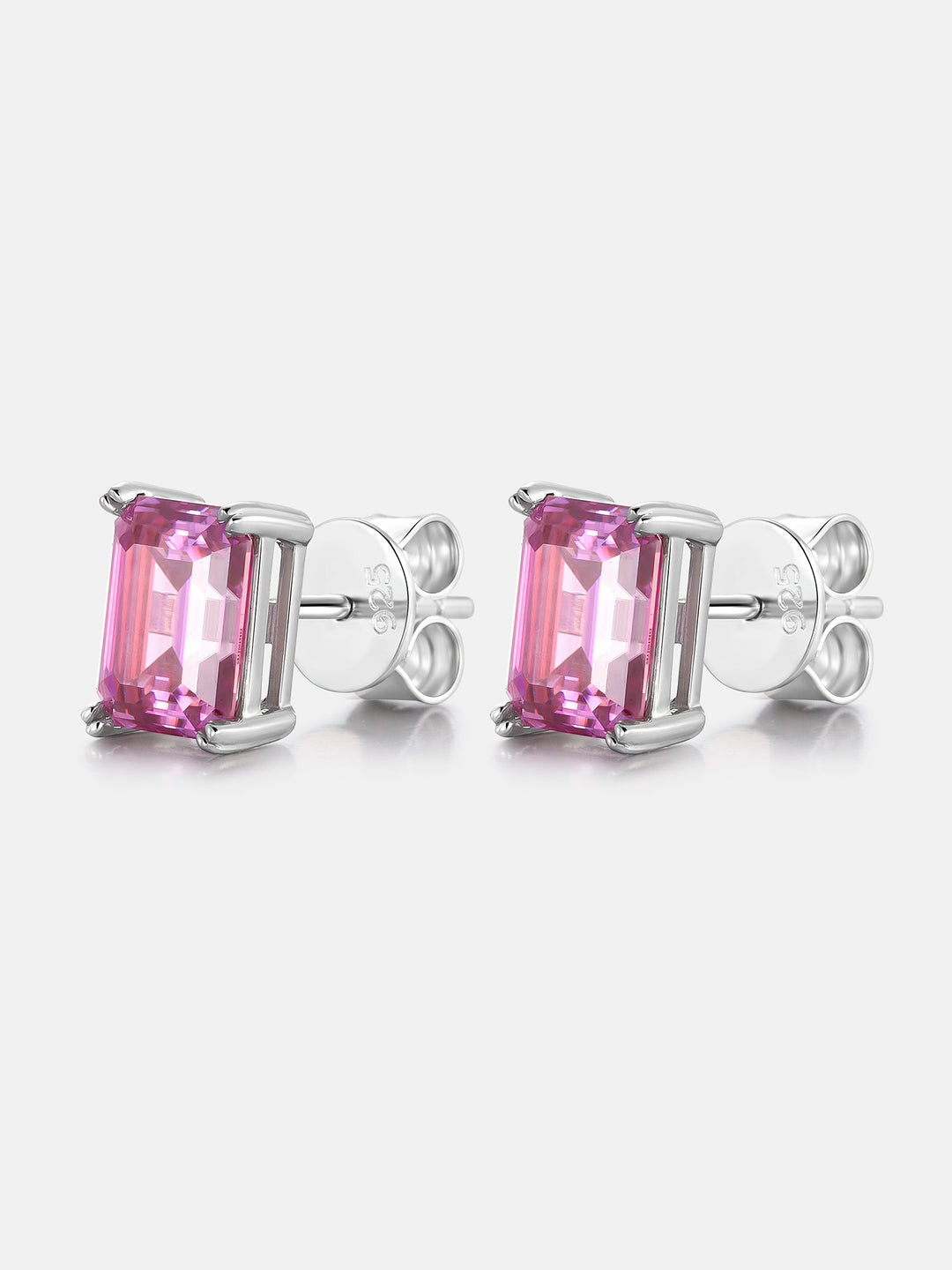 S925 Pink Moissanite Emerald Cut  Stud Earrings-4.00 Carat Total