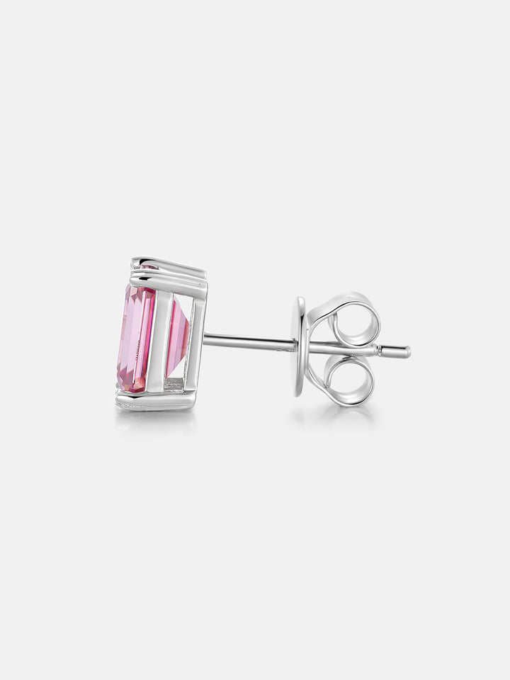 S925 Pink Moissanite Emerald Cut  Stud Earrings-4.00 Carat Total