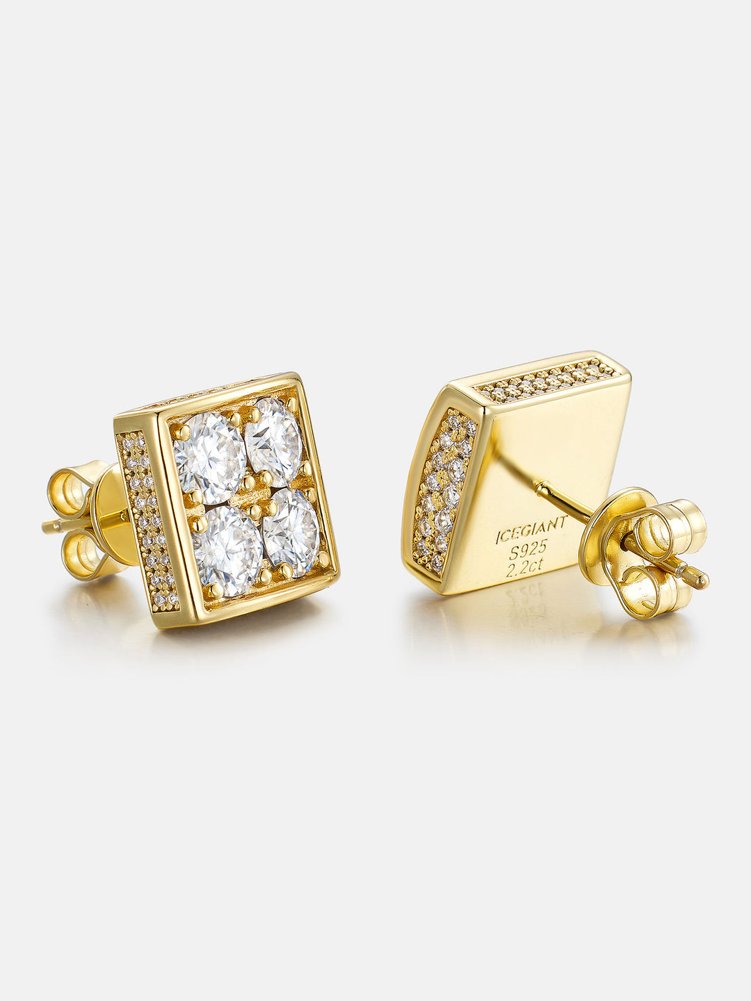 S925 Round Cut Moissanite Square Earrings