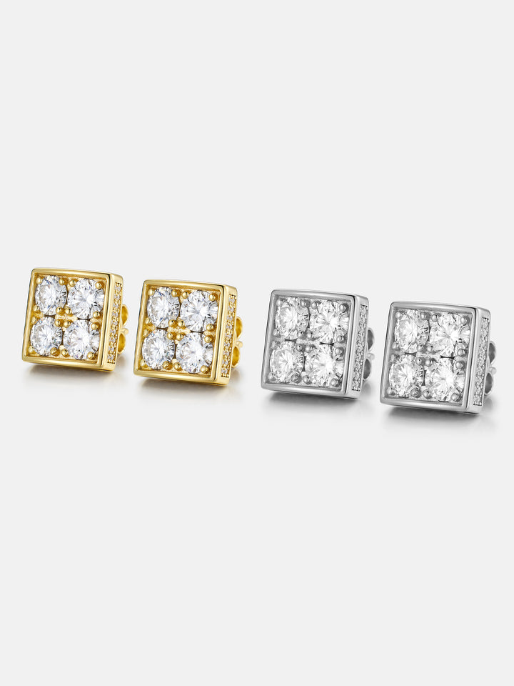 S925 Round Cut Moissanite Square Earrings