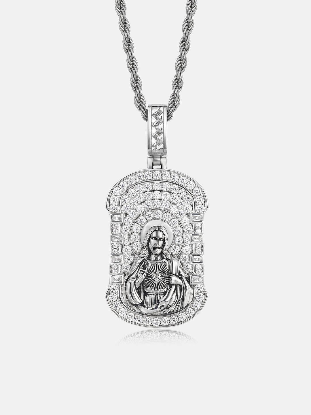 Sacred Heart of Jesus Moissanite Dog Tag Pendant