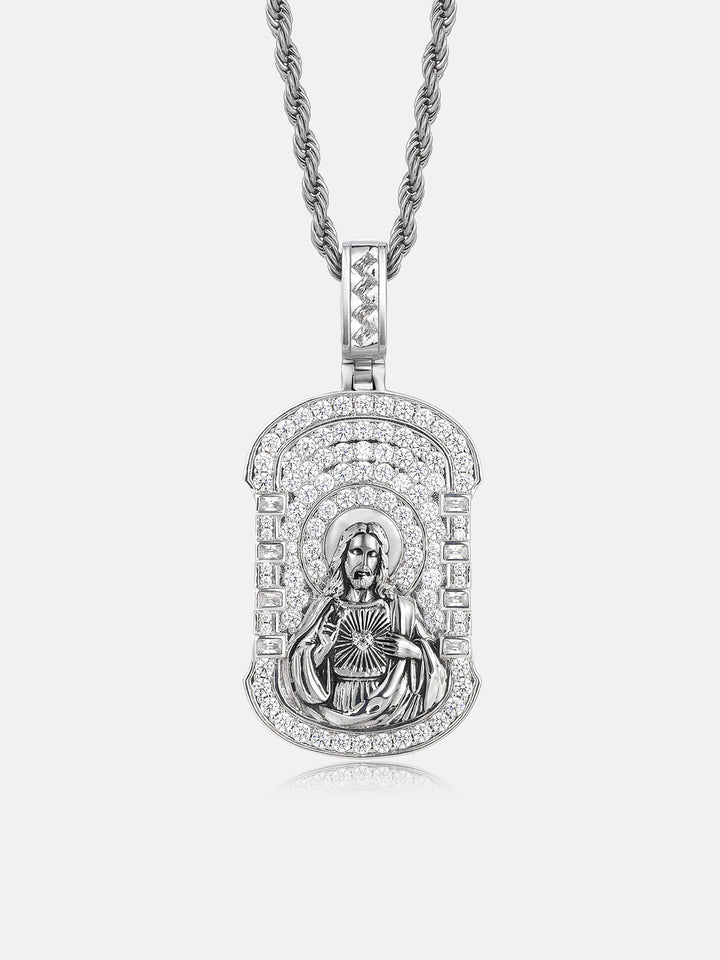Sacred Heart of Jesus Moissanite Dog Tag Pendant