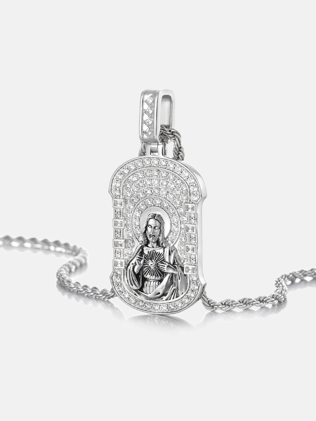 Sacred Heart of Jesus Moissanite Dog Tag Pendant